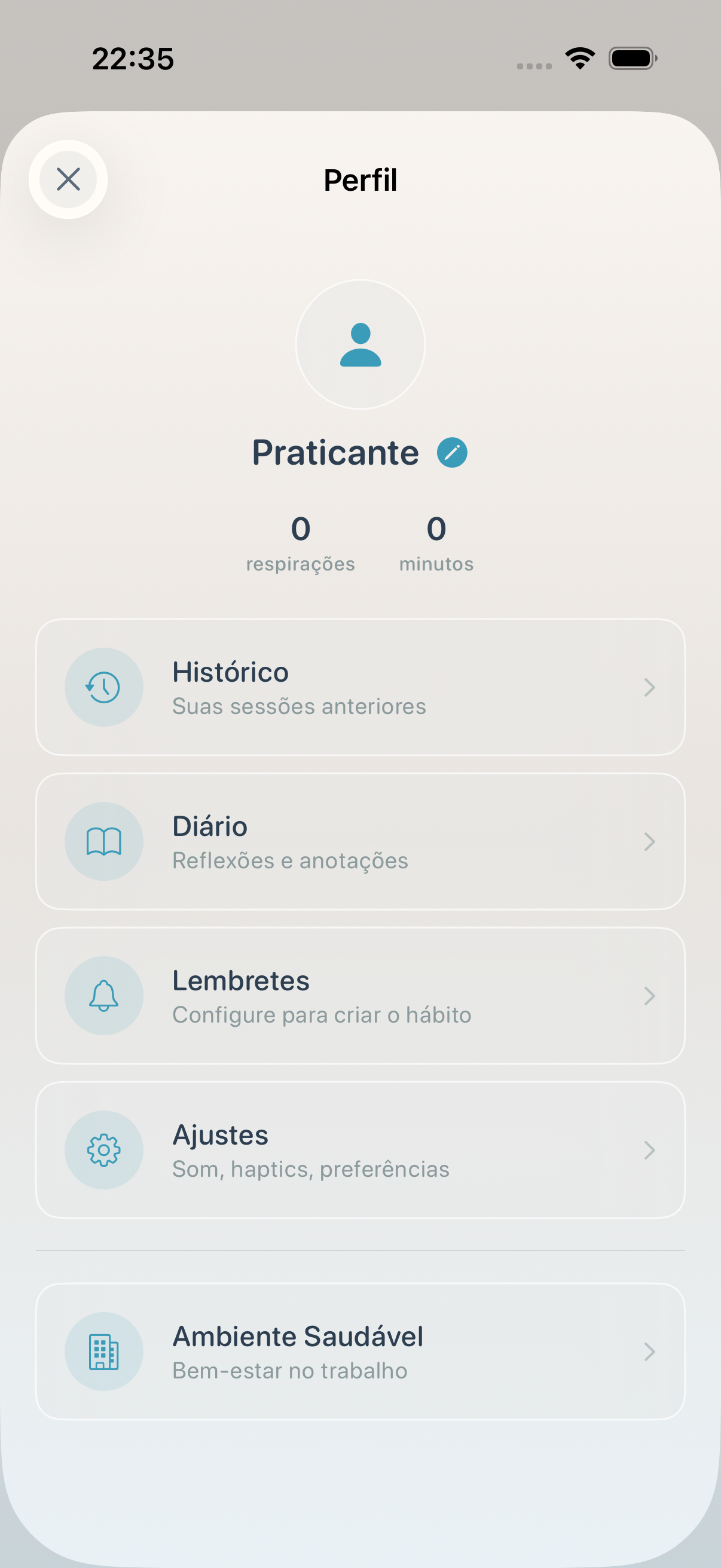 Menu de perfil